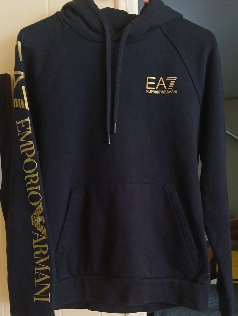 Emporio Armani Black Hoodie Sweatshirt with Gold Logo